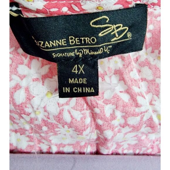 Suzanne Betro 4X Floral 3/4 Flutter Sleeve Blouse‎ Pink White Floral Rayon NWT - Picture 6 of 10